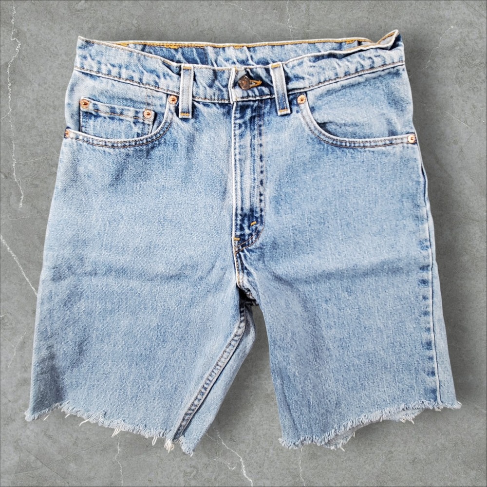 Levi's 550 Denim Shorts Mens 32 Light Wash Relaxed Fit Cut Off USA Made